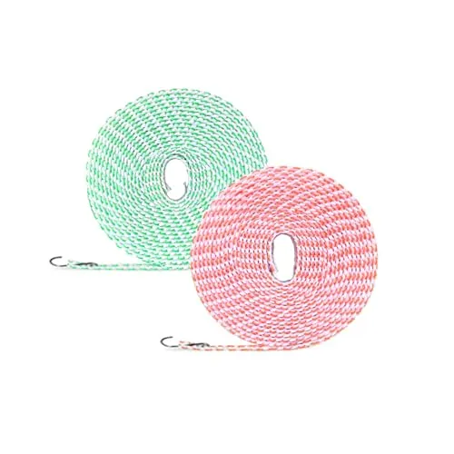 Wäscheleine, 2 Stück Wäscheleine für draußen, verstellbare Wäscheleine, winddichte Wäscheleine mit Haken, Wäsche- und Trockenleinen, ideales Camping-Zubehör (5 m)