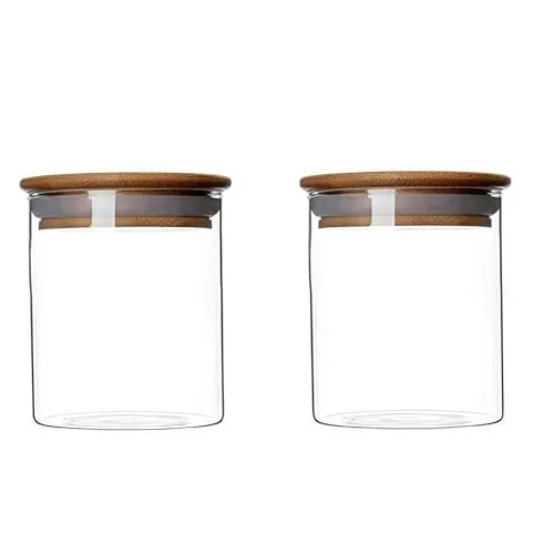 ericotry Minimalistische 2 Stück Klarglas Vorratsdosen Lebensmittelbehälter mit luftdichten Holzdeckeln 200ML/6,67oz