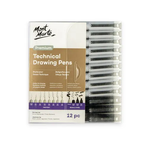 Mont Marte Malstift - PREMIUM Malstifte Set, 12 Zeichenstifte mit verschiedenen Spitzen, (12-tlg), - Ideal für Kalligraphie, Grafikdesign, Skizzen und Handlettering