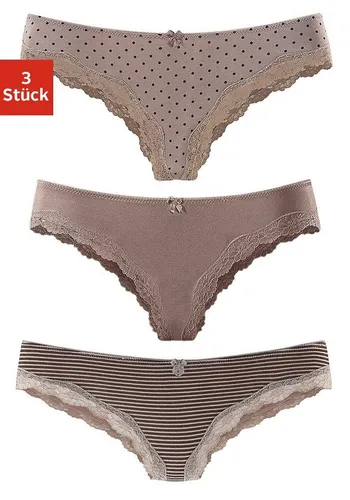LASCANA Brasilslip (3er-Pack) aus elastischer Baumwolle mit zarter Spitze