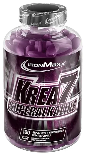 IronMaxx Krea7 Superalkaline, 180 Tabletten - Protein Shakes & Muskelaufbau, fördert Muskelzuwachs und Sportleistung mit einer praktischen Tablettenform für effektives Training.