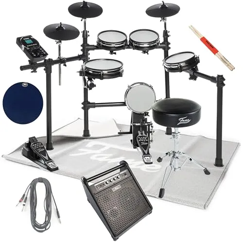 Fame DD-6600 E-Drum Set - E-Drums mit 40 Drumkits und 408 Sounds, inklusive Zubehör wie Monitor, Hocker und Teppich für ein authentisches Spielerlebnis.