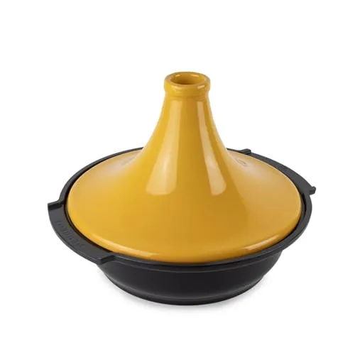 Peugeot ATLAS Tajine 30 cm gelb Safran - Küchenzubehör für 6-8 Personen, aus 100% recyceltem Aluminium mit PFAs-freier Beschichtung für gesunde, fettfreie Gerichte und gleichmäßige Wärmeverteilung.