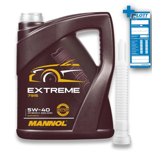 5L Mannol Extreme Motoröl 5W-40 für MB VW OPEL RENAULT PORSCHE + Auslaufschlauch