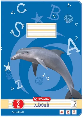 Herlitz Schulheft A4 - 16 Blatt Lineatur 02, mehrfarbiges Papier für kreative Notizen und Zeichnungen
