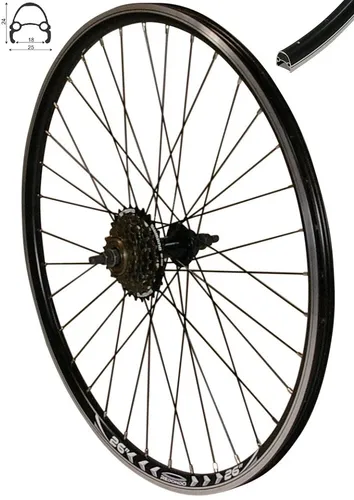 REDONDO 26 Zoll Hinterrad Laufrad Hohlkammer V-Prof Felge + 6-fach Kranz Schwarz