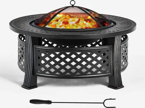 COSTWAY 81 cm Multifunktionale Feuerstelle - 3-in-1 Holzbrenner - Die COSTWAY Feuerstelle ist ein vielseitiges 3-in-1-Design für Garten, Terrasse und Camping. Ideal zum Heizen, Grillen und als Kühler. Mit stabiler Bauweise und praktischem Regenschutz für nachhaltigen Einsatz.