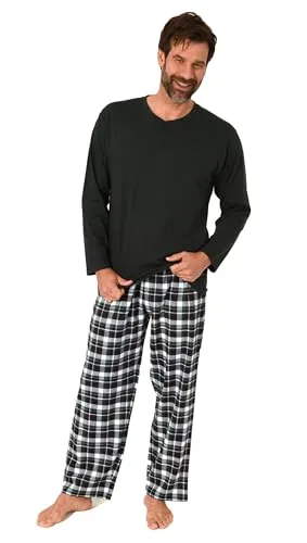 Normann Herren Schlafanzug lang mit Flanell-Hose in Karo-Optik - Übergröße erhältlich - Eleganter Herren Schlafanzug mit Karo-Hose und unifarbenem Oberteil für optimalen Tragekomfort. Ideal für gemütliche Nächte und entspannte Tage zu Hause. In Übergrößen erhältlich und pflegeleicht bei 40 Grad.