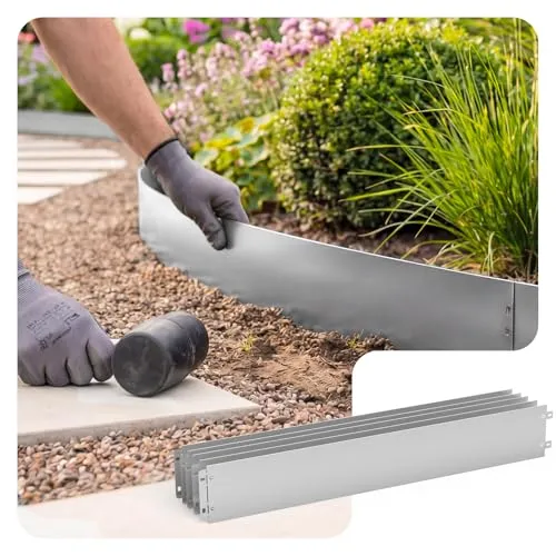 Vounot® 20er Set Verzinkt Metall Rasenkante Beeteinfassung 100×13 Cm, Silber