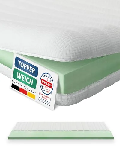 Basic Topper 180x210 cm - Weiche Matratzenauflage für besten Schlafkomfort - Matratzenauflagen mit anpassungsfähigem Komfortschaum, ideal für Boxspringbetten, sorgt für erholsamen Schlaf und ist allergikergeeignet. Made in Germany mit OEKO-TEX Zertifikat.