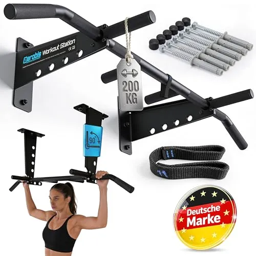 aerobis® Workout Station | Premium Klimmzugstange | Innovative Fitnessgeräte Befestigung + Lagerung | Pull Up Bar für Wand oder Decke | Bis 200 kg | Reckstange inkl. Montagematerial und Mini Sling