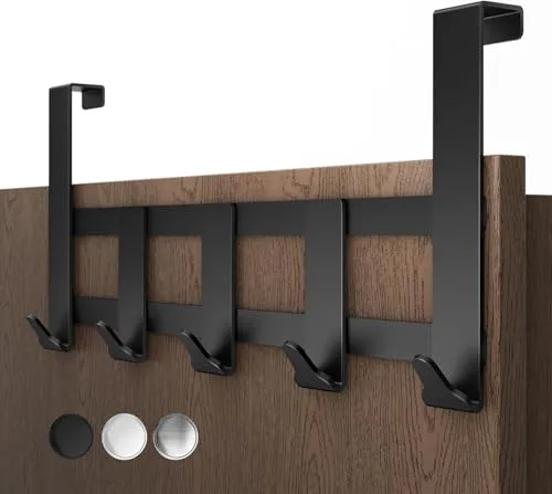 Menz Premium Türgarderobe zum Einhängen, schwarz - Rostfreie Türhaken zum Einhängen Edelstahl, Kleiderhaken Tür mit hoher Tragkraft - Universelle Türhakenleiste mit 5 Haken, Handtuchhalter Tür