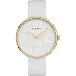 ADORA AT5479 Damen Damenuhr aus Edelstahl in Gold mit weißem Lederband - Elegante Damenuhr mit Quarzwerk, 3 bar wasserdicht und stilvollem Design - perfekt für jeden Anlass.