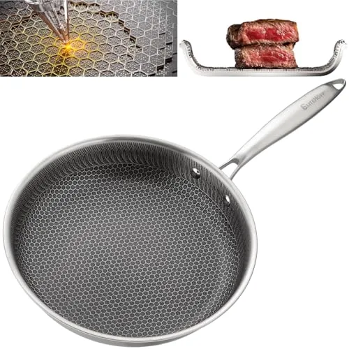 EliteHoff Premium Bratpfanne 28 cm, Antihaft Edelstahlpfanne mit Wabenstruktur, Universal-Induktionspfanne für Alle Herdarten, PFOA-frei, Ofen- & Spülmaschinenfest, Silber (E-7549)