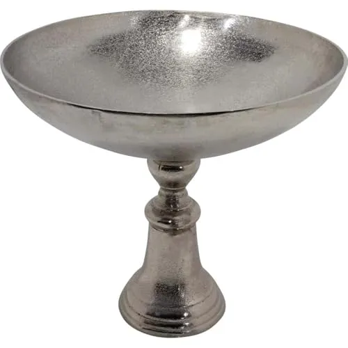 Lesli Living Deko Schale Schüssel BRUSH auf Fuß silber ø41x30cm Aluminium