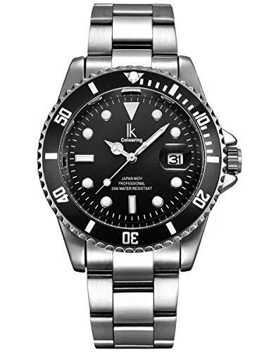 Alienwork Armbanduhr Herren Damen Silber Edelstahl Metallarmband - Armbanduhr für Herren mit elegantem Design, gehärtetem Mineralglas und leuchtenden Zeigern. Ideal für jeden Anlass und leicht verstellbares Metallarmband.