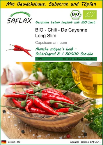 SAFLAX Gemüsesamen SAFLAX - Anzuchtset - BIO - Chili - De Cayenne Long Slim