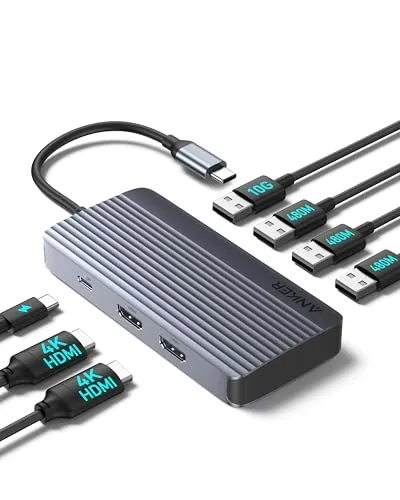 Anker 7-in-1 USB-C Hub, Dual Display USB-C Docking Station, Dual HDMI Display, 100W Stromzufuhr, 10Gbit/s Datenübertragungen, USB-Anschlüsse für MacBook Air/Pro, Dell XPS, iPad Pro und mehr