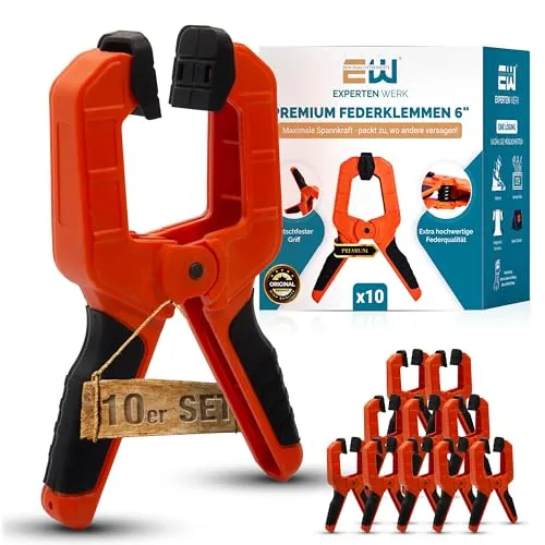 ExpertenWerk Klemmzwingen 10er Set für DIY, Werkstatt, Pool & Fotografie – extra starke Federklemmen mit 8 cm Spannweite & 15,4 kg Spannkraft – rostgeschützte Hochleistungsfeder – Designed in Germany