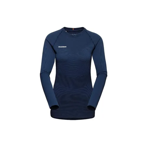 Mammut Trift Longsleeve Women marine (5118) M - Damen Midlayer für Skitouren und Freeskiing, bietet optimale Wärme und Feuchtigkeitsmanagement durch innovativen Merinowolle-Polyamid-Mix, nahtlose Technologie für höchsten Tragekomfort.