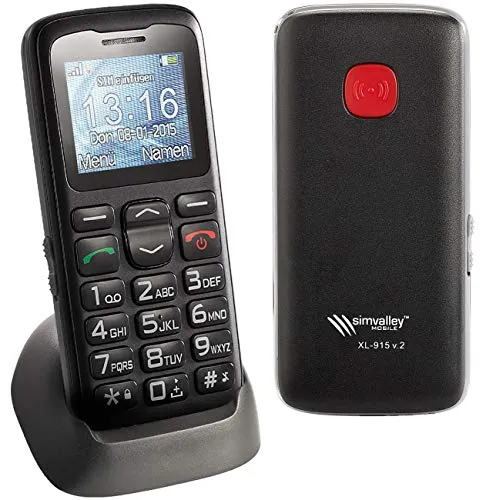 simvalley MOBILE Großtastenhandy XL-915 V2 - Komfort-Handy mit Garantruf und Ladeschale, ideal für Senioren und Kinder mit großen Tasten und Notruf-Funktion