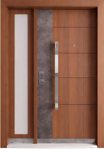 Braune Eingangstür V-011 – Stilvolle Innentür für Ihr Zuhause - Moderne braune Eingangstür mit Milchglaselementen, 120 x 240 cm. Ideal für stilvolle Eingänge, inklusive Anleitung und aus robustem Holz und Stahl gefertigt.