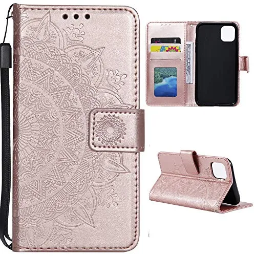 CoverKingz Handyhülle kompatibel mit Xiaomi 11 Lite 5G NE/Mi 11 Lite 5G - Handytasche mit Kartenfach Klapphülle Case - Handy Hülle klappbar Motiv Mandala Rosegold
