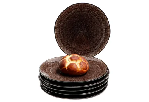 6er Set Dessert- Kuchenteller Samos Reactive Glaze Braun - Elegante 6-tlg. Kuchenteller aus handgefertigtem Steingut, ideal für Desserts und Frühstück. Mit einzigartigem Design und backofengeeignet, bringen sie Stil auf Ihren Tisch.