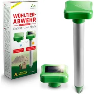 Gardigo Tiervertreiber Wühltier-Abwehr - Solar, 700m² Reichweite - Effektiver Ultraschall-Tiervertreiber für Maulwürfe, Wühlmäuse & Ameisen. Ideal für Gärten und Rasenflächen, mit Solar- und Batterie-Kopf für ganzjährige Nutzung.