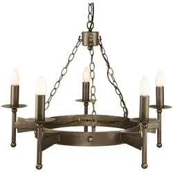 Elstead Lighting Kronleuchter Cromwell 5xE14 – Mittelalterlicher Stil - Kronleuchter aus handgefertigtem Eisen mit einzigartigem Old Bronze-Finish, perfekt für stilvolle Wohnräume und exklusive Akzente.