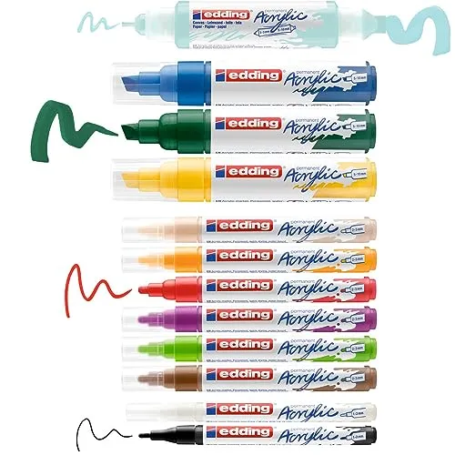 edding Creative Set - 12 wasserfeste Acrylstifte & A4 Malblock, perfekt für kreative Projekte und einzigartige Effekte