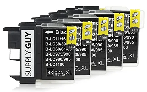 Supply Guy 5 XL Patronen kompatibel mit Brother LC1100 LC1100bk Schwarz passend für DCP-145c DCP-195c DCP-165c MFC-250c MFC-490cw MFC-5490cn MFC-5890cn MFC-6490cw MFC-255cw MFC-290c MFC-295cn MFC-297c