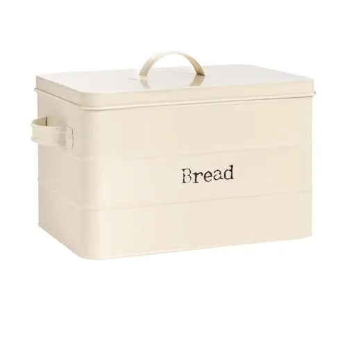 Harbour Housewares Vintage-Brotkasten mit luftdichtem Deckel - cremefarben - Industrie-Brotkästen aus Stahl mit Gummidichtung, Aufbewahrungsbehälter für Brote, Gebäck und Brötchen in der Küche