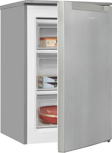 Exquisit GS81-040C Stand Gefrierschrank - Tiefkühler mit Edelstahloptik, 87 L Volumen und präziser Temperatureinstellung für optimale Lagerung von Lebensmitteln.