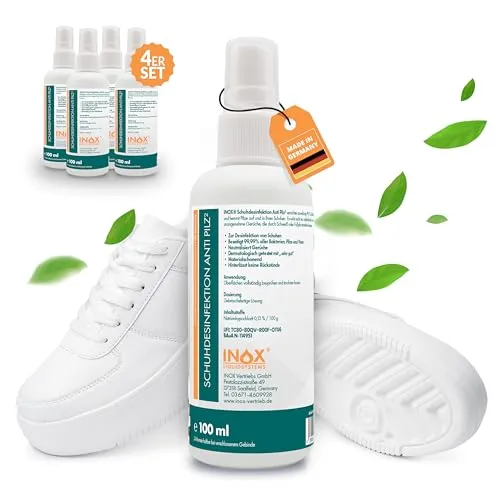 INOX® - Schuh Desinfektionsspray 4x100ml | Schuhspray gegen Geruch & Bakterien | schnelle & wirksame Schuhdesinfektion | Schütz vor Fußpilz | Geruchsentferner für Schuhe