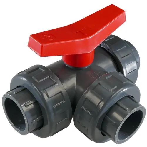 PVC Kugelhahn 3 Wege T-Bohrung 50 mm für Pool Teich Filter u. Solaranlage