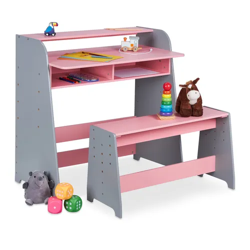 Kindertisch Set mit Sitzbank - Rosa - Spieltisch- & Stuhl-Sets für Kinder, 2-teiliges Set mit Tisch und Sitzbank, ideal für kreatives Spielen und Malen.