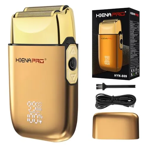 HIENA PRO Folienrasierer Herren, Reiserasierer Herren Null Maschine Haare, Epilierer Herren Friseur, Folienrasierer Für Herren, Elektrorasierer, Abnehmbar und waschbar, LED-Anzeige, USB, Gold