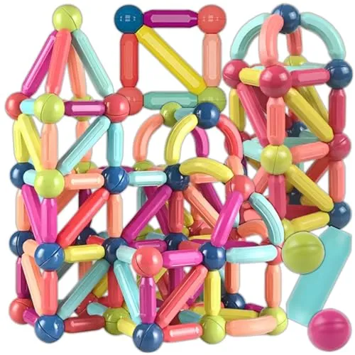 KRUMAD Magnetische Bausteine, 120 Teile, Magnetspiel Kinder, Magnetische Konstruktionsspielzeug, Magnetbausteine Set ab 3 Jahre, Lernspielzeug für Kinder Mädchen Jungen, Geschenk Einschulung