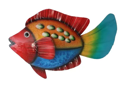 Wanddeko Metall Fisch - Maritimes Wandbild für Garten und Innenräume - Handgefertigte, wetterfeste Wanddeko aus Metall in Form eines Fisches. Ideal für maritimen Stil, sowohl drinnen als auch draußen ein Blickfang. Maße: 23 cm hoch, 35 cm breit.