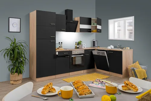 Küche Küchenzeile Eiche Schwarz Merle 280x172 cm