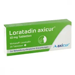 Loratadin axicur 10 mg Tabletten - Praktische Tabletten für die Linderung von Allergiebeschwerden. Ideal für Erwachsene und Kinder über 12 Jahre, unkompliziert in der Anwendung.