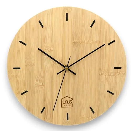 UNUS Wanduhr 30cm rund modern lautlos Bambus-Holz analog Deko-Wanduhr für Büro, Wohnzimmer, Küche, Schule