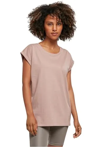 Build Your Brand Damen T-Shirt Ladies Extended Shoulder Tee, lang geschnittenes T-Shirt für Frauen, Baumwolle, Duskrose, 4XL