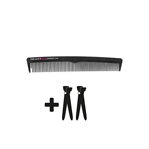 Sibel ULTRON HAARSCHNEIDEKAMM CARBON CM18 + 2 CLIPS, Kamm, Haarkamm, Alle Haararten, Kohlenstoff, Schwarz, Unisex, Erwachsene und Jugendliche ab 13 Jahren, Frisöre, Barbier, Haarschneider zu Hause