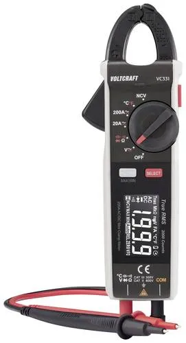 VOLTCRAFT VC-331 Stromzange - 600 V CAT II, 300 V CAT III, präzise AC/DC-Strommessung bis 200A und berührungslose Spannungsprüfung