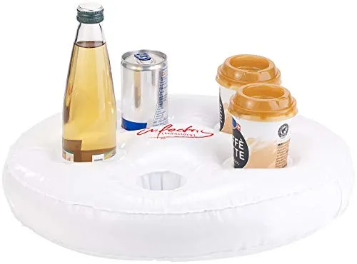 infactory Pool Tablett: Aufblasbarer Schwimm-Getränkehalter, 5 Halterungen, Ø jeweils 5,5 cm (Schwimmendes Tablett für Pool, Aufblasbares für, Poolzubehör aufblasbar)