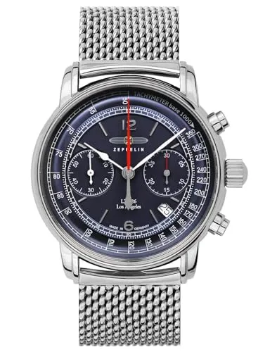 Zeppelin Herrenuhr Automatik Chronograph LZ126 Los Angeles 8614M-3 - Armbanduhren für Herren mit hochwertigem Automatikwerk, stilvollem blauen Zifferblatt und vielseitigen Funktionen wie Chronograph und Kalender.
