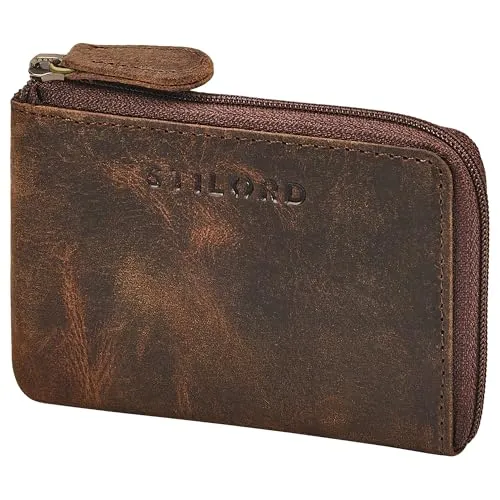 STILORD 'Keyon' Elegante Schlüsseltasche Leder Herren Schlüsseletui Damen - RFID Schlüsselmäppchen Echtleder Autoschlüssel Hülle - Kleingeldbörse für Karten und Münzen, Farbe:Kreta - braun