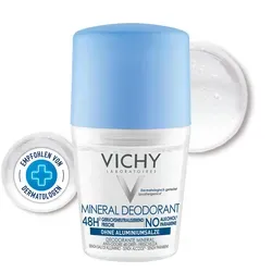 Vichy Deo Roll-On Mineral 48H ohne Alu 50 ML - Deo Roll-On für alle Hauttypen, bietet 48h Schutz gegen Körpergeruch ohne Aluminium, angereichert mit mineralisierendem Vichy Thermalwasser und Provitamin B5.